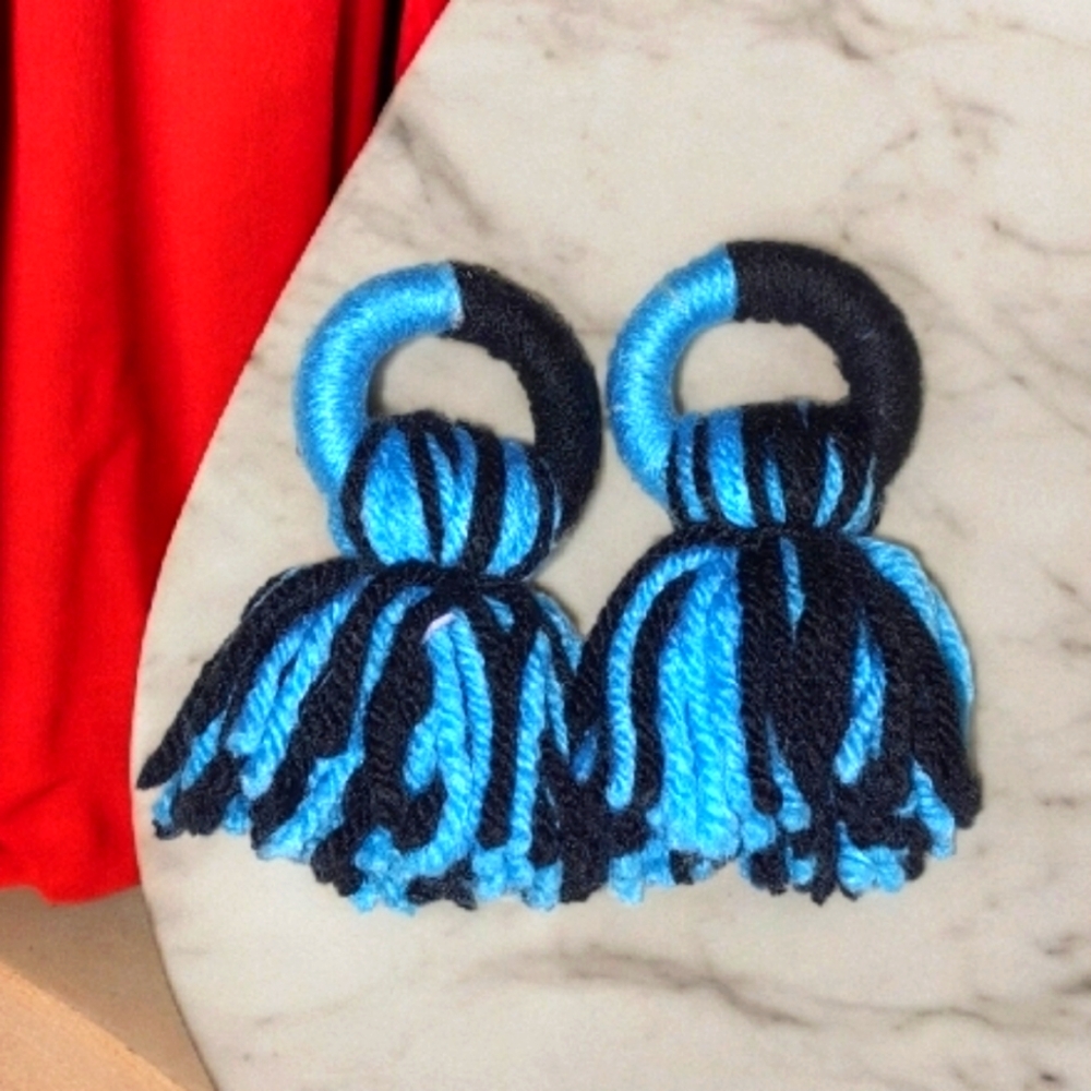 Mini handmade turquoise and black hoop Tassel Earrings